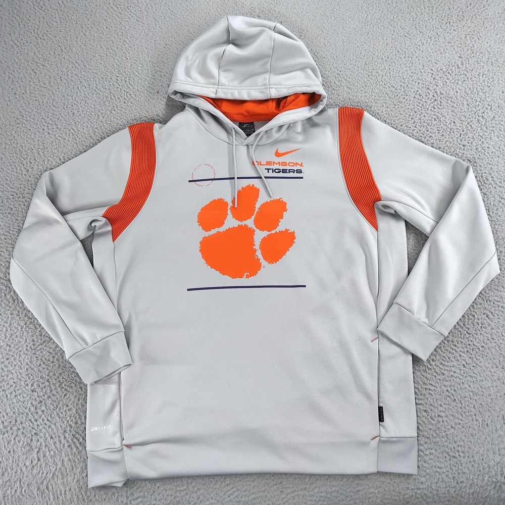 Clemson Tigers Hoodie Mens 2XL Gray Orange NCAA Football Nike Dri Fit On Field